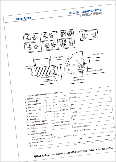 Torsion Spring Specification Form